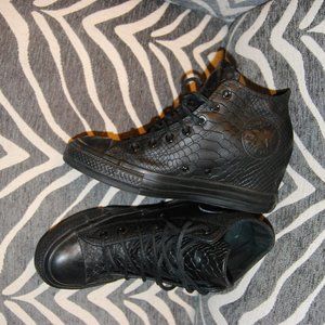 RARE CONVERSE CT Lux Mid 547186C embossed black reptile wedge sneakers US 8.5